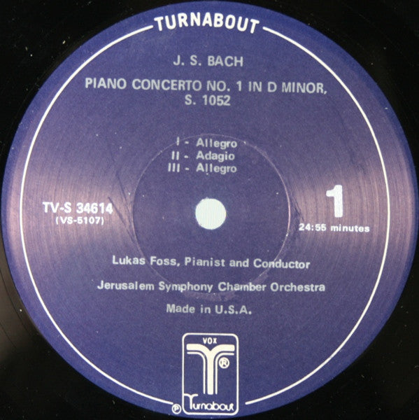 Johann Sebastian Bach - Lukas Foss / Jerusalem Symphony Orchestra : Piano Concerti - No. 1 In D Minor / No. 5 In F Minor (LP, Album)