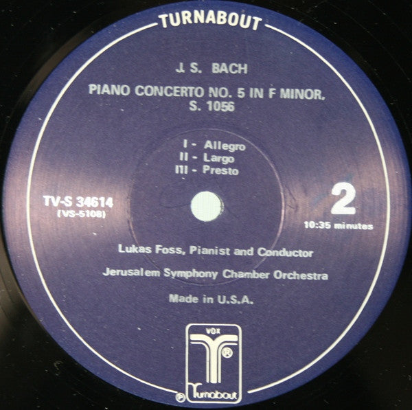 Johann Sebastian Bach - Lukas Foss / Jerusalem Symphony Orchestra : Piano Concerti - No. 1 In D Minor / No. 5 In F Minor (LP, Album)