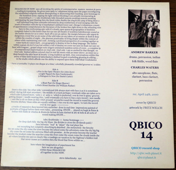 Andrew Barker / Charles Waters Duo : Dialogues In Now (LP, Album)