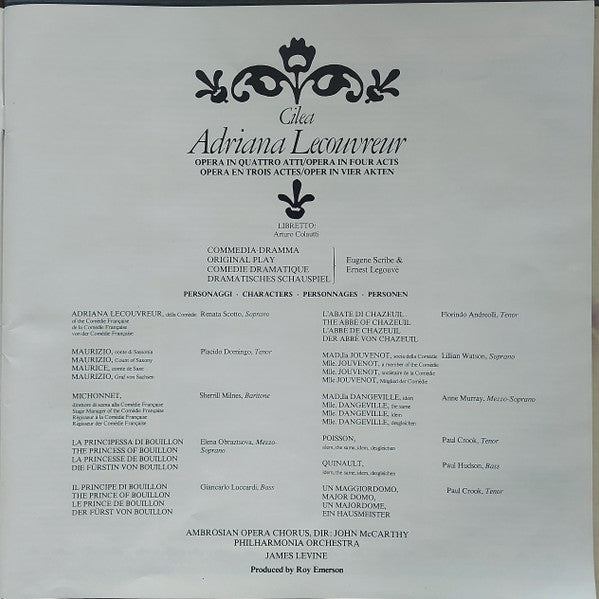 Francesco Cilea - Renata Scotto, Elena Obraztsova, Placido Domingo, Sherrill Milnes, James Levine (2) : Adriana Lecouvreur (3xLP, Quad + Box)