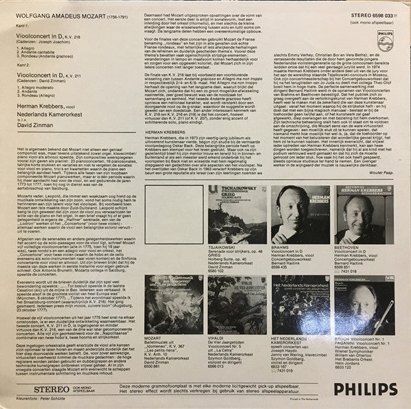 Wolfgang Amadeus Mozart - Herman Krebbers, Netherlands Chamber Orchestra, David Zinman : Vioolconcerten Nr. 2, K.V. 211 En Nr. 4, K.V. 218 (LP)