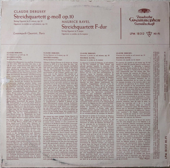 Claude Debussy / Maurice Ravel, Quatuor Loewenguth : Streichquartett G-Moll Op. 10 / Streichquartett F-Dur (LP, Album, Mono)