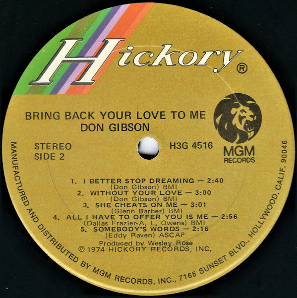 Don Gibson : Bring Back Your Love To Me (LP)