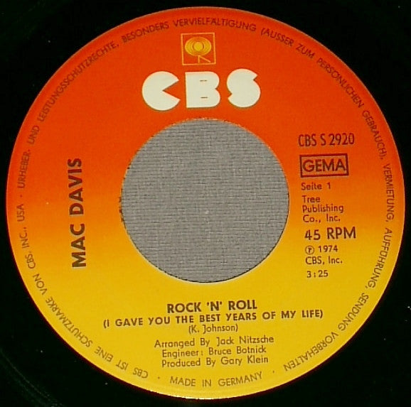 Mac Davis : Rock N' Roll (I Gave You The Best Years Of My Life) / Emily Suzanne (7", Single)