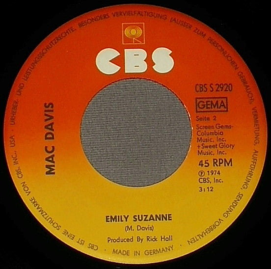 Mac Davis : Rock N' Roll (I Gave You The Best Years Of My Life) / Emily Suzanne (7", Single)