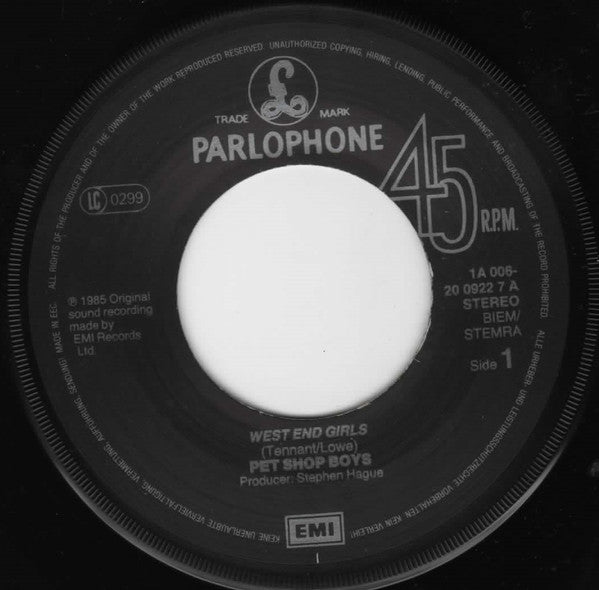 Pet Shop Boys : West End Girls (7", Single)