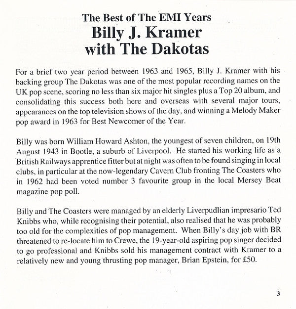 Billy J. Kramer & The Dakotas : The Best Of The EMI Years (CD, Comp, Mono, RM)