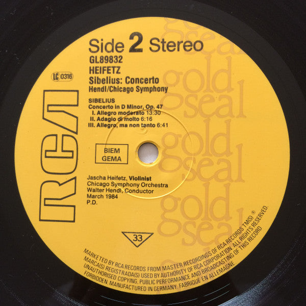 Jascha Heifetz - Max Bruch - Jean Sibelius - Sir Malcolm Sargent - Walter Hendl : Scottish Fantasy Op.46 - Concerto For Violin And Orchestra In D Minor Op.47 (LP, Comp)