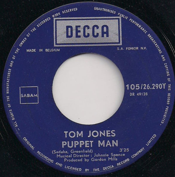 Tom Jones : Puppet Man / Every Mile (7", Single)