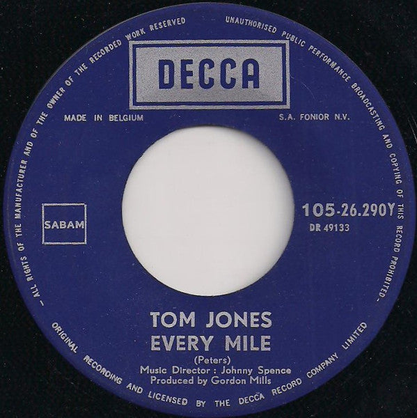 Tom Jones : Puppet Man / Every Mile (7", Single)