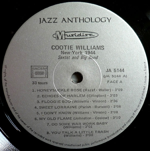Cootie Williams : New York 1944 - Sextet And Big Band (LP)