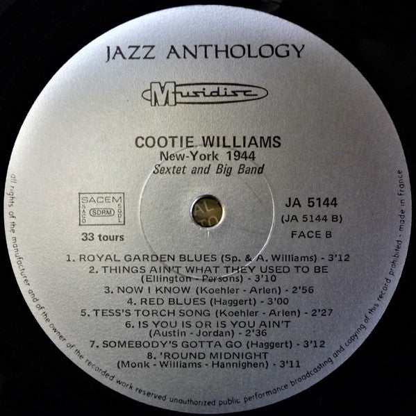 Cootie Williams : New York 1944 - Sextet And Big Band (LP)