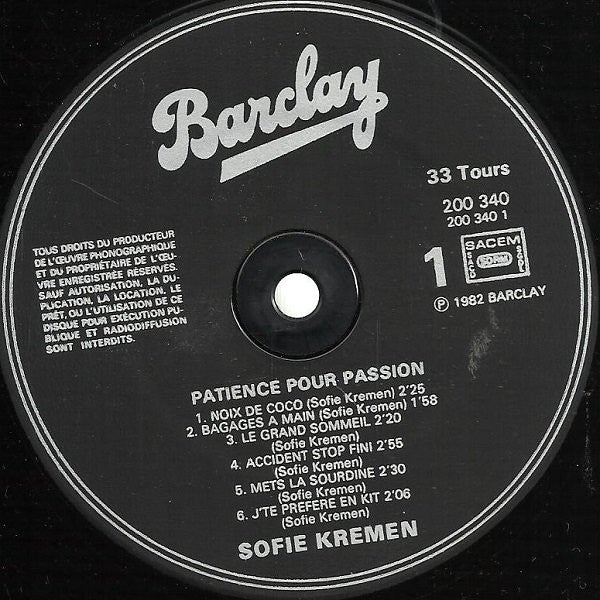 Sofie Kremen : Patience Pour Passion (LP, Album)