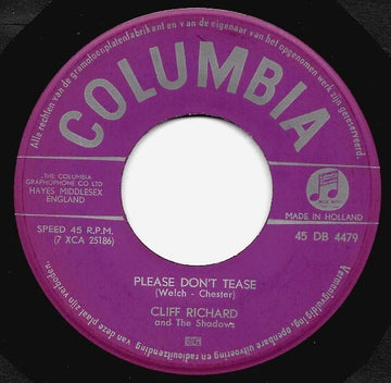 Cliff Richard & The Shadows : Please Don't Tease (7", Single)