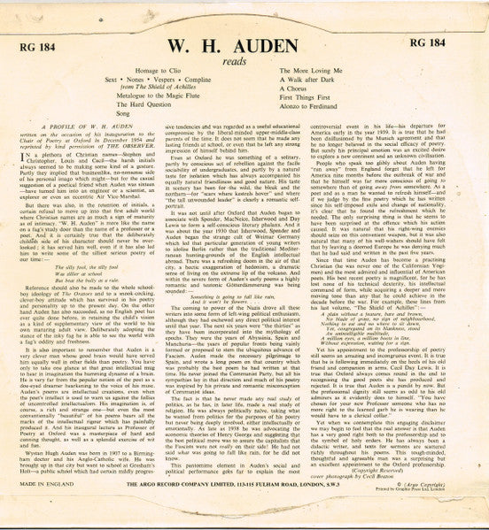 W. H. Auden : Reads A Selection Of His Poems (LP, Mono)