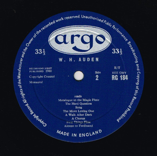 W. H. Auden : Reads A Selection Of His Poems (LP, Mono)