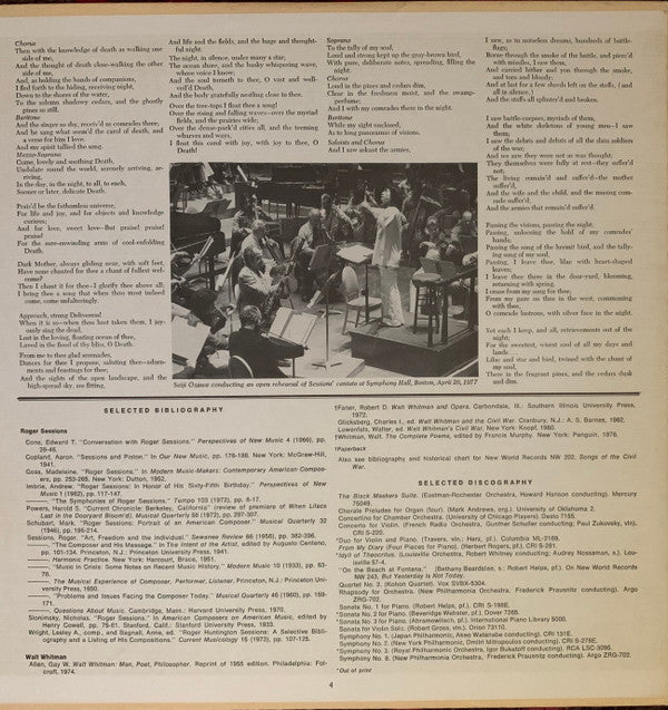 Roger Sessions, Boston Symphony Orchestra, Seiji Ozawa : When Lilacs Last In The Dooryard Bloom'd (LP, Album)