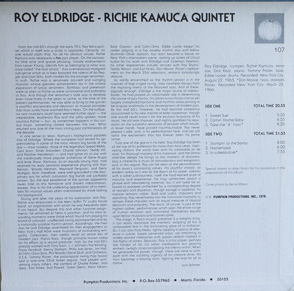 Roy Eldridge - Richie Kamuca Quintet : Comin' Home Baby (LP, Album)