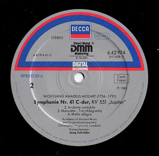Wolfgang Amadeus Mozart - The Academy Of Ancient Music, Jaap Schröder, Christopher Hogwood : Symphony No. 41 "Jupiter" / Symphony No. 34 (LP)