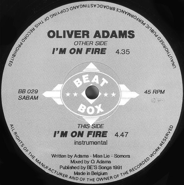 Oliver Adams : I'm On Fire (12")