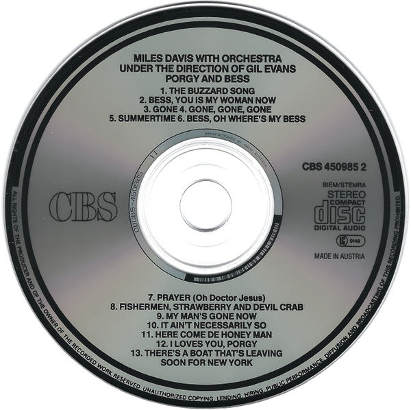 Miles Davis : Porgy And Bess (CD, Album, RE, RM)