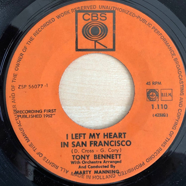 Tony Bennett : I Left My Heart In San Francisco (7", Single)