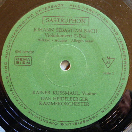 Johann Sebastian Bach, Rainer Kussmaul, Werner Richter (2), Heidelberger Kammerorchester : Violinkonzert E-Dur - Suite H-Moll (LP)