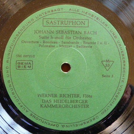 Johann Sebastian Bach, Rainer Kussmaul, Werner Richter (2), Heidelberger Kammerorchester : Violinkonzert E-Dur - Suite H-Moll (LP)
