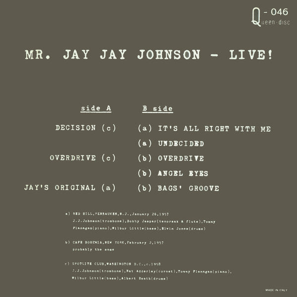 J.J. Johnson : Live! (LP, Album)