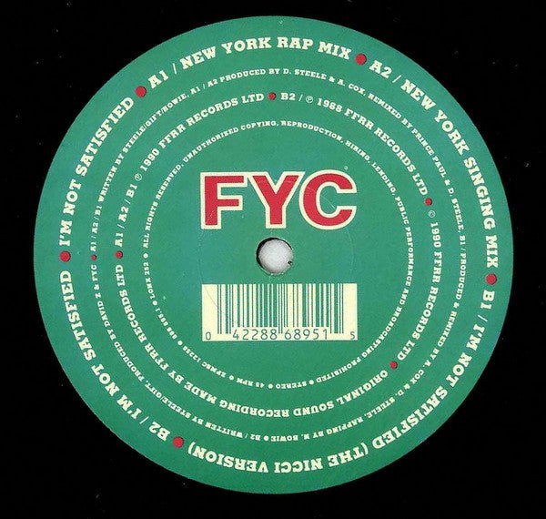 Fine Young Cannibals : I'm Not Satisfied (12", Single)