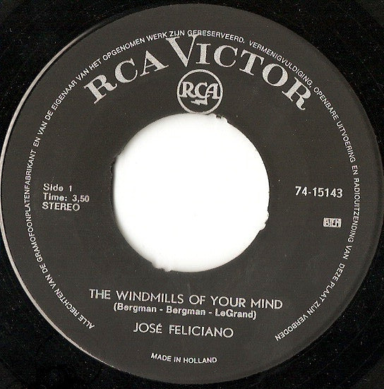 José Feliciano : The Windmills Of Your Mind / Work Song (7", Single)