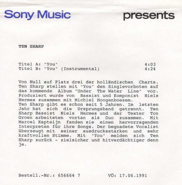 Ten Sharp : You (7", Single)