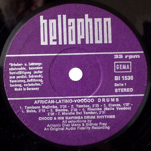 Choco & His Mafimba Drum Rhythms : African Latino Voodoo Drums (LP, Album, RE)