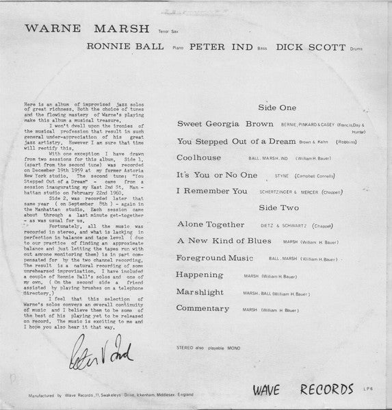 Warne Marsh : Release Record. Send Tape. (LP, Album)