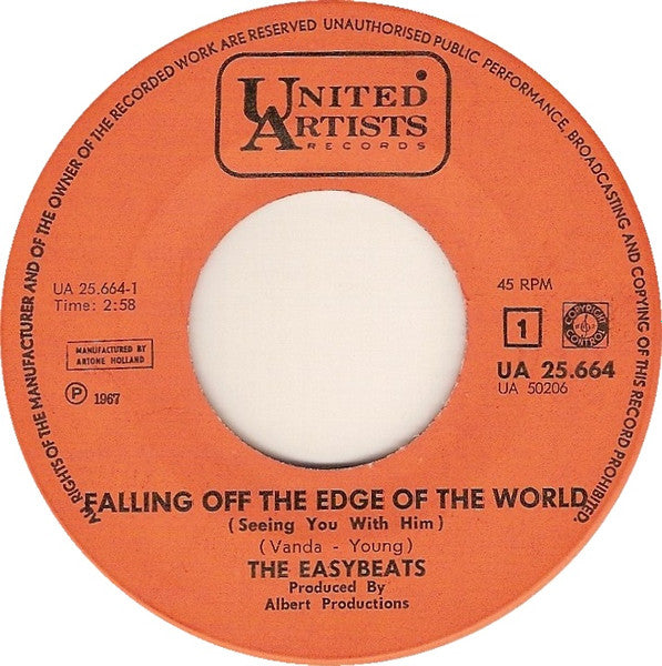 The Easybeats : Falling Off The Edge Of The World (7", Single)