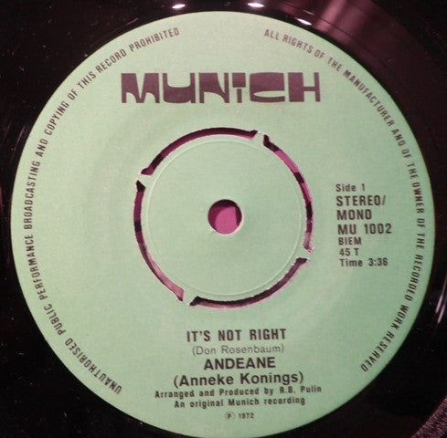 Andeane : It's Not Right / For You (7", Single)
