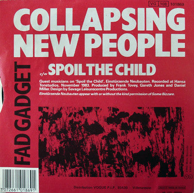 Fad Gadget : Collapsing New People (7", Single)