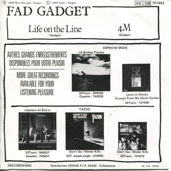 Fad Gadget : Life On The Line (7")