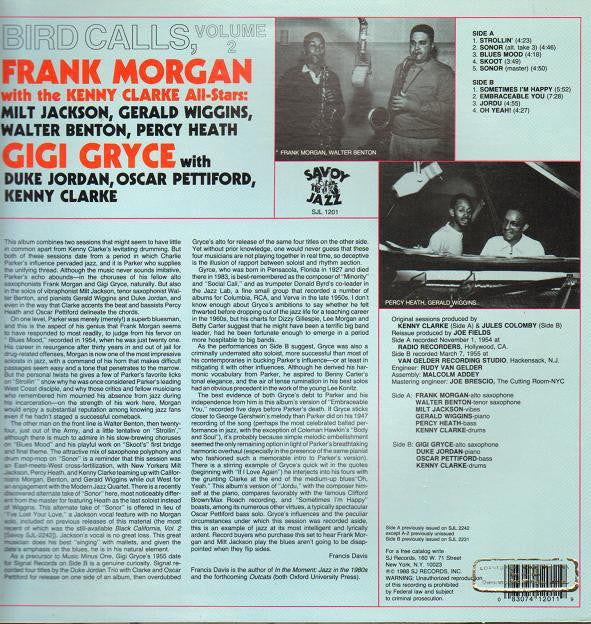 Frank Morgan / Gigi Gryce : Bird Calls, Volume 2 (LP, Comp)