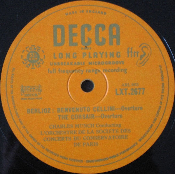 Charles Munch Conducting Orchestre De La Société Des Concerts Du Conservatoire - Hector Berlioz / Maurice Ravel : Benvenuto Cellini & Corsaire Overtures / Bolero (LP, Mono)