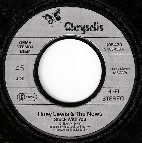 Huey Lewis And The News* : Stuck With You (7", Single)