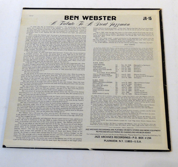 Ben Webster : Ben - A Tribute To A Great Jazzman (LP)