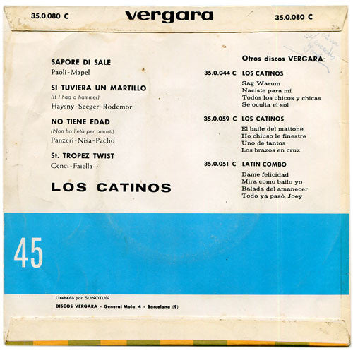 Los Catinos : Sapore Di Sale (7", EP, RE, Blu)