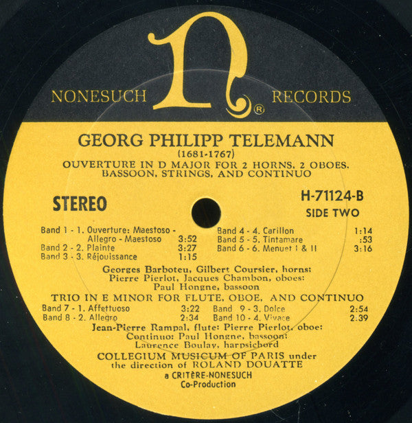 Georg Philipp Telemann - Collegium Musicum De Paris Under The Direction Of Roland Douatte : Concerto In A Major / Ouverture In D Major / Trio In E Minor (LP, Album, RP)