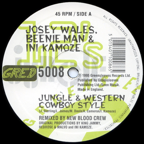 Josey Wales, Beenie Man & Ini Kamoze : Jungle & Western Cowboy Style / Build Me 3 Coffins (New Blood Crew Remixes) (12")