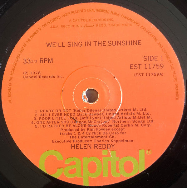 Helen Reddy : We'll Sing In The Sunshine (LP, Album)