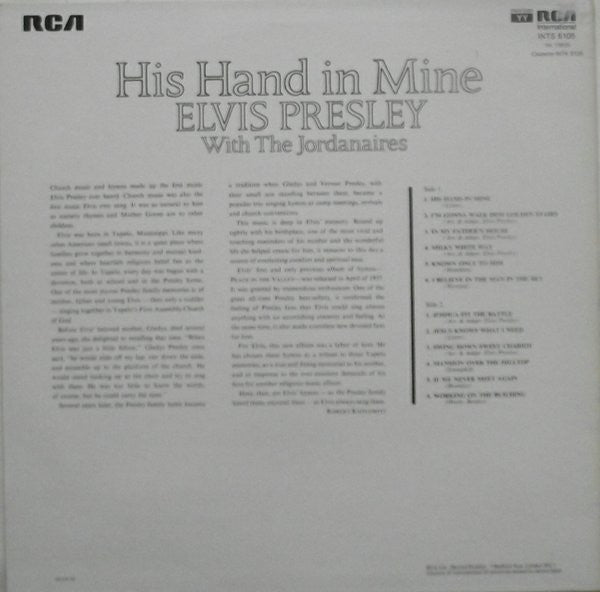 Elvis Presley : His Hand In Mine (LP, Album, RE)
