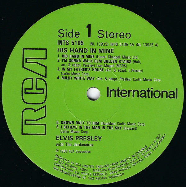 Elvis Presley : His Hand In Mine (LP, Album, RE)