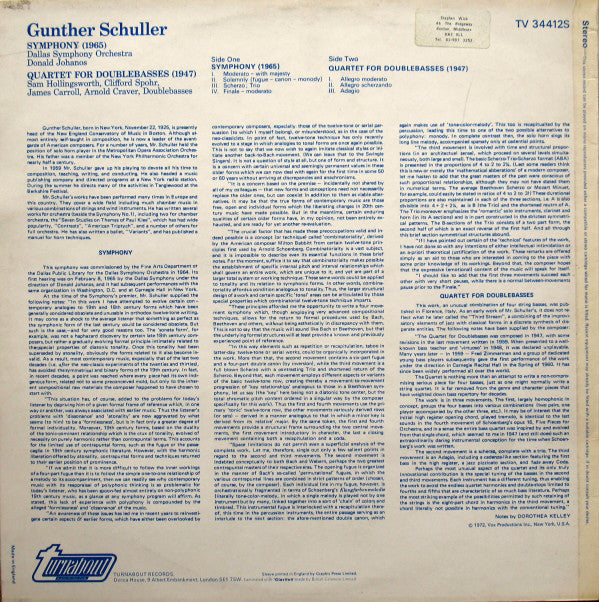 Gunther Schuller : Symphony / Quartet For Doublebasses (LP)