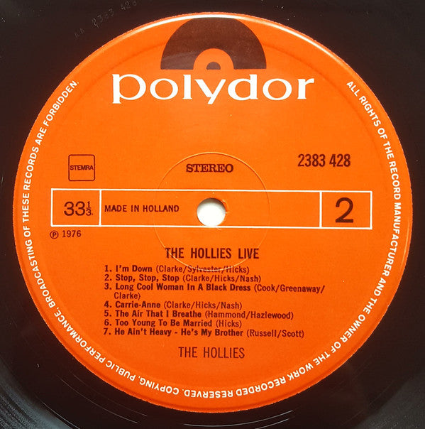 The Hollies : Hollies Live Hits (LP, Album, Gat)